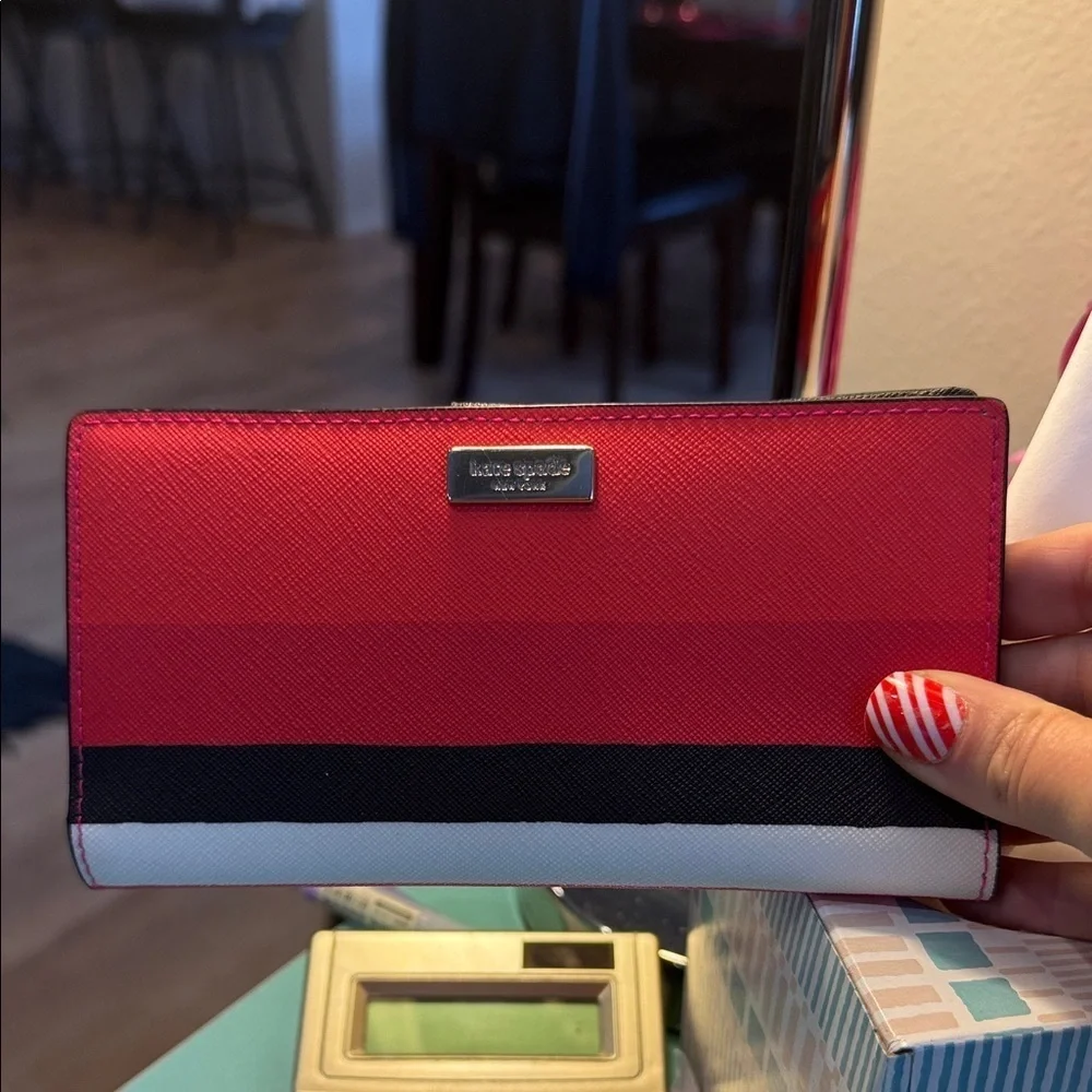 Kate Spade Tricolor Wallet card colder coin purse designer clutch red pink white